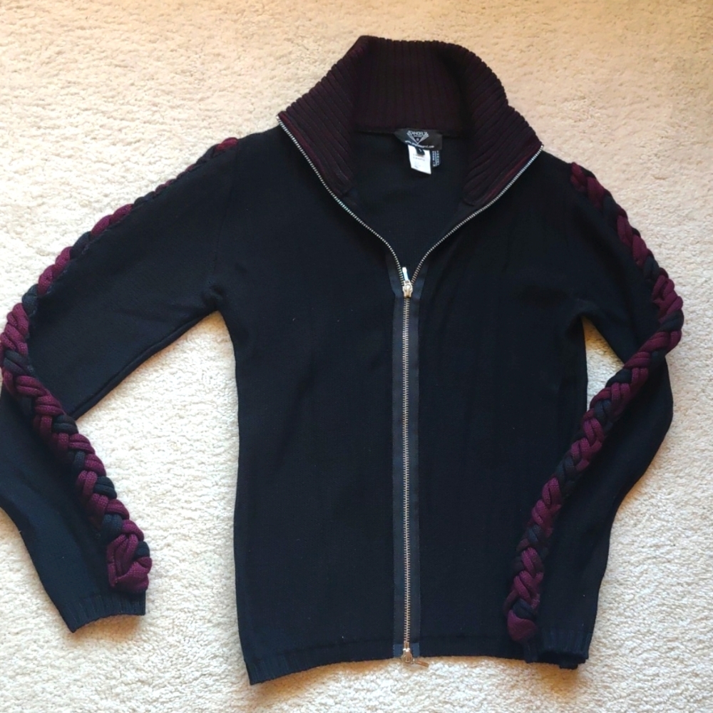 Angel Appparel Black and Maroon zip sweater.